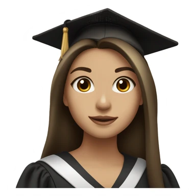 Brunette girl with long voluminous dark brown hair  dark brown eyes with blonde highlights balayage and graduation hat sticker