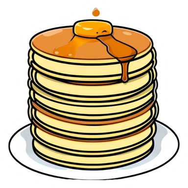stack of pancakes with maple syrup sticker