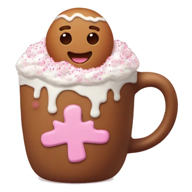 Brown gingerbread man mug with baby pink decoration with hot chocolate with whipped cream and pink sprinkles  sticker