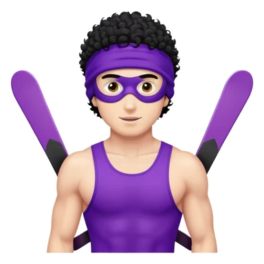 shirtless athletic man with white skin and black curly hair, wearing a purple ski mask sticker