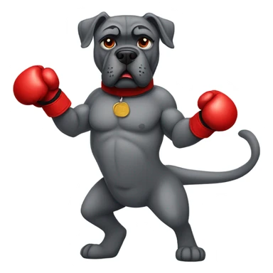 Gray Cane Corso dog with red boxing gloves on in fighting stance like a human. sticker