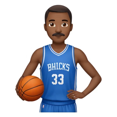 black bold man basketball player blue jersey with mustache holding basket ball sticker