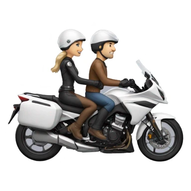 Caucasian man and woman riding on mt-10 motorcycle with helmets   sticker