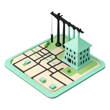 Collectivités Territoriales (Local Authorities), 3D technical icon with black and mint green (#B5F4D3), territorial jurisdiction diagram with administrative boundaries and governance structure sticker