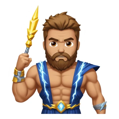An emoji of the Greek god Zeus. He is a powerful, bearded man with a serious expression, holding a lightning bolt. sticker