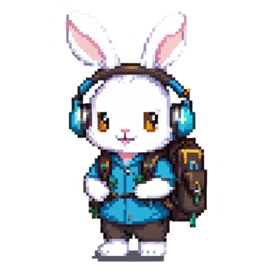 rabbit with headphones and backpack sticker