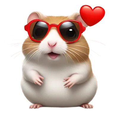  hamster with red heart sunglasses and poop emoji sticker