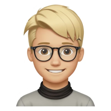blond hair teen boy pony tail undercut with tattoo on his neck, wearing glasses, strong built, smile warmly  sticker