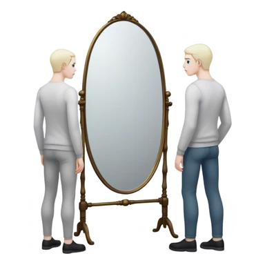 A person looks into a mirror, but instead of their own face, they see a larger figure watching them—distant, imposing, and unreadable. As they step back, the reflection fades, revealing only themselves. They turn away, realizing the power was never in the reflection but in walking away. sticker
