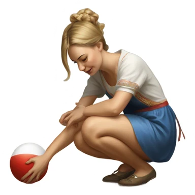 a russian woman painting a ball in the floor  sticker