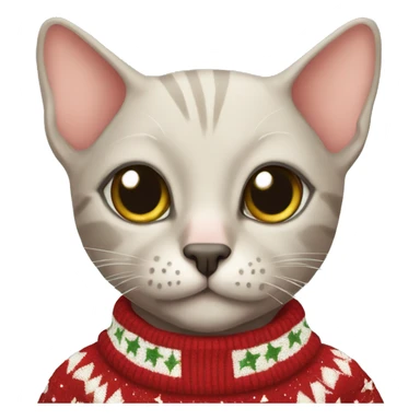 Hairless cat wearing Christmas sweater sticker