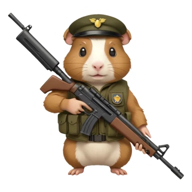 guinea pig dressed in tactical military vest holding a rifle in chest no hat sticker