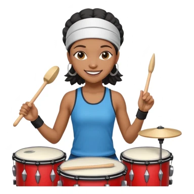 A black girl drummer with a sporty headband and clothes, tapping her drum rhythmically with a grin. sticker