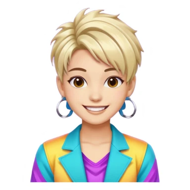 A stylish young idol in colorful stage outfit, trendy hairstyle with dyed highlights sticker