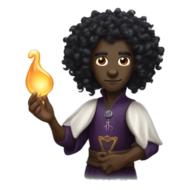  A black male elf that is a witch fortune teller that has pointed ears with long black curly hair sticker
