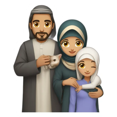 A muslim couple with a arabic man and a hijabi arab girl with a cat in their arms sticker