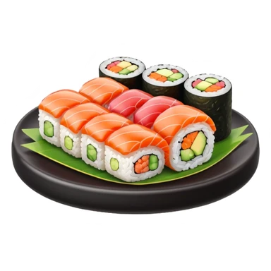 Sushi rolls rice outside restaurant plate sticker