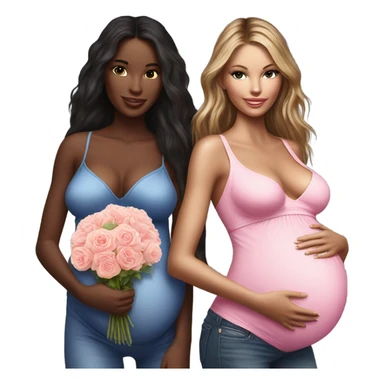 Realistic Photo of 2 Victoria secret models pregnant posing with flowers sticker