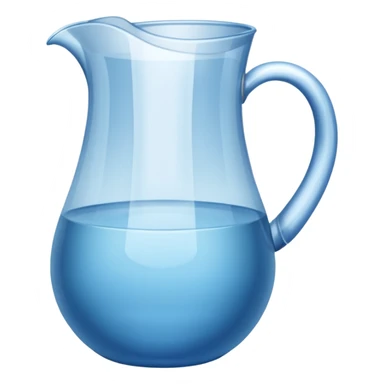 A water pitcher, transparent, slightly blue water, no lid, no droplets, tall, without a handle and without spout.
 sticker