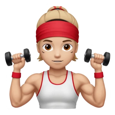 athlete with red headband, hold a mini dumbbell sticker