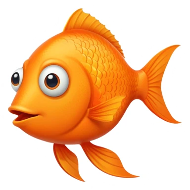 ultra derpy bright orange fish in side profile facing right, both googly eyes impossibly looking at viewer, goofy tongue sticking out, extremely stupid expression, flat 2D side view sticker