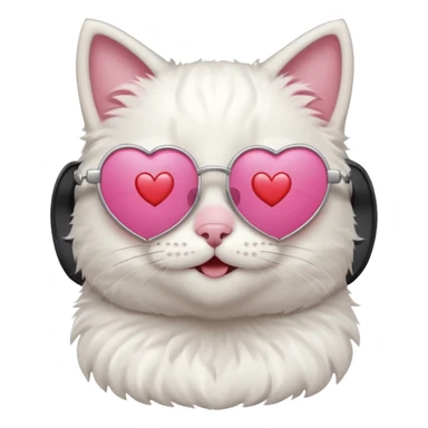 a cute white cat wearing heart sunglasses while smilling sticker