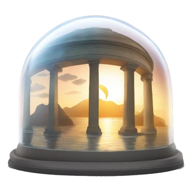 Semi-circular glass dome with the sun and moon inside and land and water on the bottom sticker