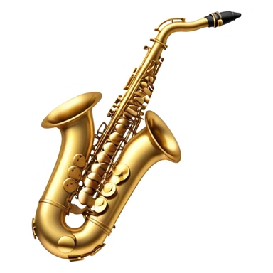 Cinematic Realistic Saxophone, smooth, curving brass body with a golden finish, soft reflections of warm light catching the details, a player’s fingers carefully pressing the keys, glowing with a jazzy, atmospheric charm. sticker