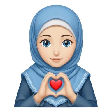 Turkish beautiful finish Konya girl blue eyes with denim hijab islamic dress and making heart with hands and with thank you text sticker