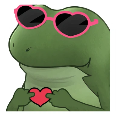 Bufo frog with heart-shaped sunglasses, sipping a pink cocktail, in bufo style, transparent background sticker