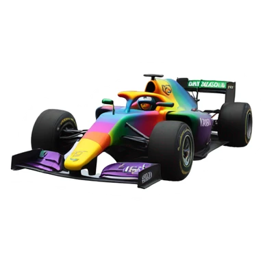 Flying f1 car with rainbow behind it sticker