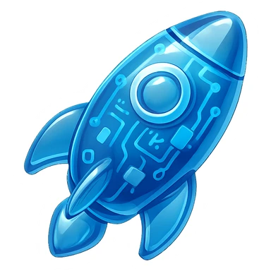 rocket icon with glossy circuit style sticker