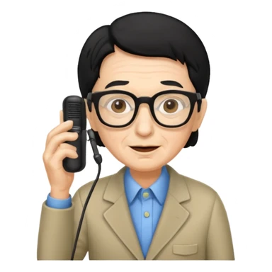 Un locutor de radio,edad avanzada,  pelo negro, con gafas, sticker