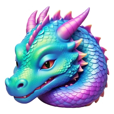 Meme-Worthy Cute Sleeping Dragon Portrait Emoji, Head resting peacefully with a contented smile, showcasing a sinuous, graceful build and a luxuriously soft, iridescent scaled body, eyes gently closed in serene, magical slumber, Simplified yet hilariously adorable features, highly detailed, glowing with a soft, drowsy mystical light, high shine, relaxed and utterly lovable, stylized with an air of playful fantasy, soft glowing outline, capturing the essence of a sleeping dragon that feels destined to become the next viral sensation of enchanted rest! sticker