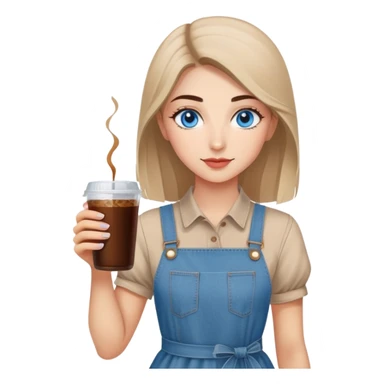 Turkish beautiful finish Konya girl blue eyes with beige denim dress and had on her hand Rose Cold brew coffee   sticker