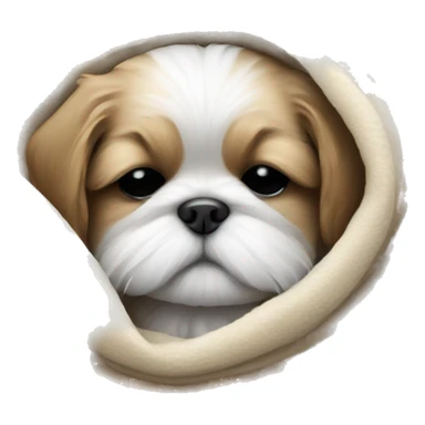 Realistic Shi - tzu puppy sleeping with a blanket sticker