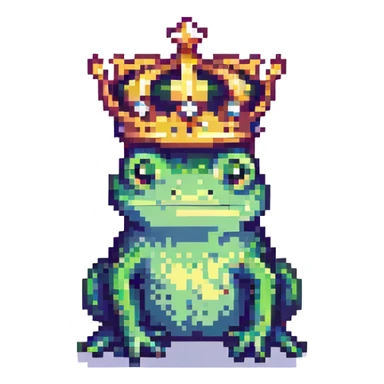 a crowned frog pixel art sticker