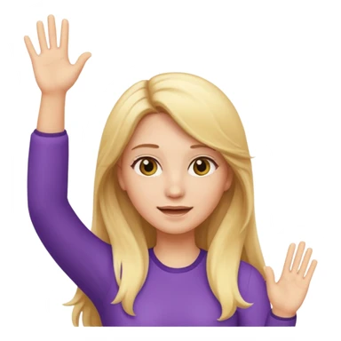 I want a white female animated gif emoji with long blonde hair putting hands up in the air sticker