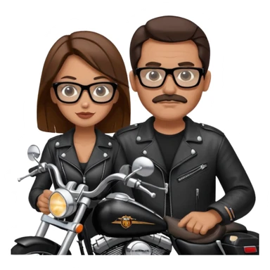 Un couple de biker sur une harley road king noire, l'homme no moustache et une paire de lunettes demetz ros21, la fille a des cheveux plus dans les tons chatain sticker