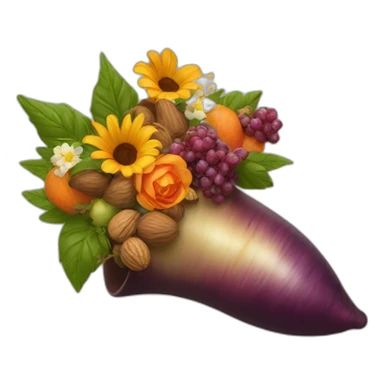 a large horn overflowing with produce, flowers, or nuts sticker