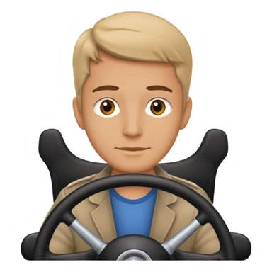 driver with simple face at steering wheel, neutral expression sticker