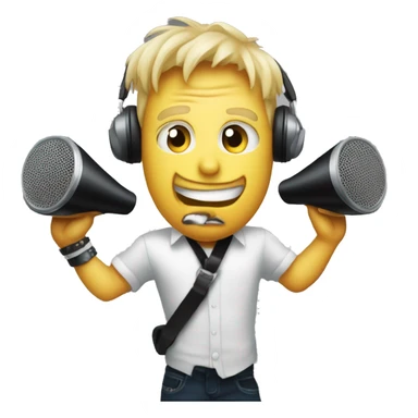 Billy Joe Armstrong holds loud speaker sticker