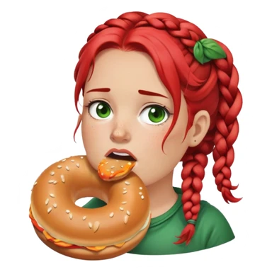 Fat white girl with red braids and acne eating a bagel with a green smoke around her with flies sticker