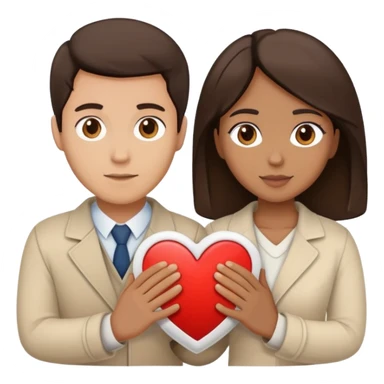 A couple with dark brown hair and mixed skin tone inside a white heart, both wearing beige clothes sticker