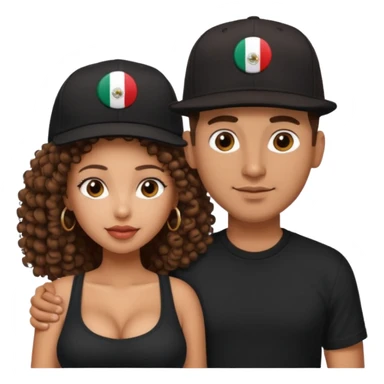 A picture of a loving tanned couple. the guy is Mexican, with a bald hair cut and he has a SnapBack hat on. The girl is mixed, the girl is wearing a black shirt, the girl has brown curly big hair and the girl has big boobs  sticker