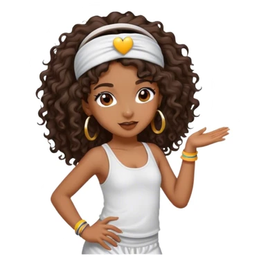 Dancing brown girl with long darn brown curly hair with headband hip hop sticker