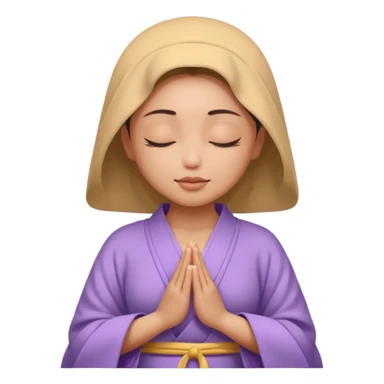 meditating woman's face, eyes closed, with a lavender Buddhist robe sticker