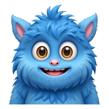 Huggy Wuggy character, blue furry monster with big eyes and wide smile, simple and cute, apple emoji style sticker