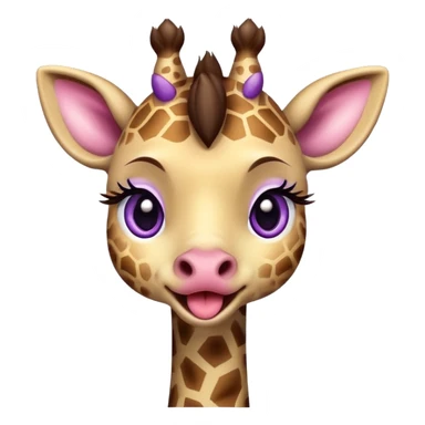 A cute little cheeky giraffe face with purple eyes sticking her tongue out and with her paw pulling down her lower eyelid of her right eye drawn in chibi style  sticker