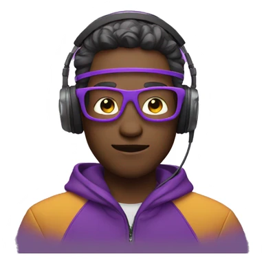 Editor with headphone wearing glowing purple jacket sticker